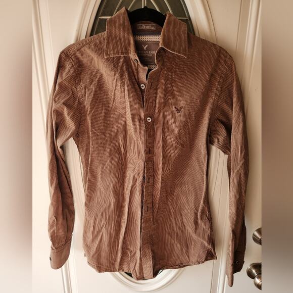 Brown Pinstripe Premium Vintage Fit American Eagle Size Small Petite - Picture 1 of 3